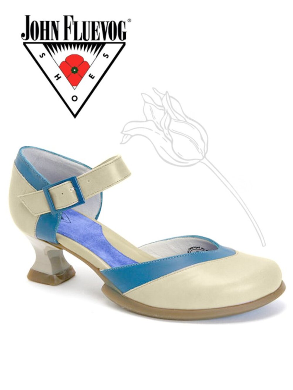 John Flueblog Obrigada (Cream & Blue) Mary Jane-style heel